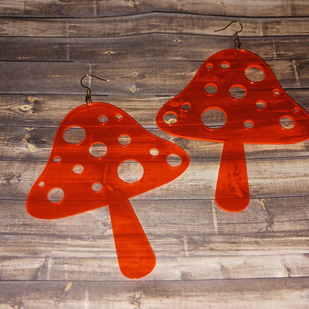 Large Red Acrylic Mushroom Shaped Earrings
